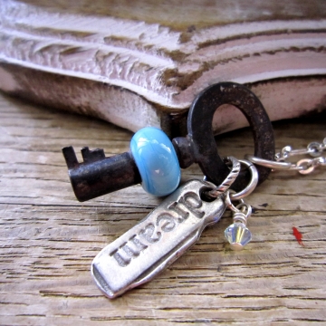 SW Studios Glass Lamwork Bead Skeleton Key Necklace