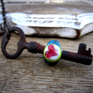 SW Studios - Glass Lampwork Bead Skeleton Key Necklace