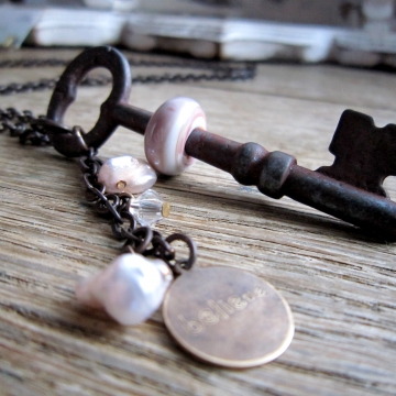 SW Studios - Glass Lampwork Bead Skeleton Key Necklace