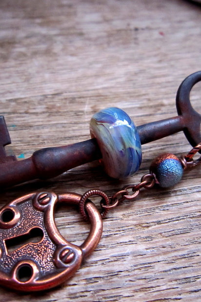 SW Studios Glass Lamwork Bead Skeleton Key Necklace