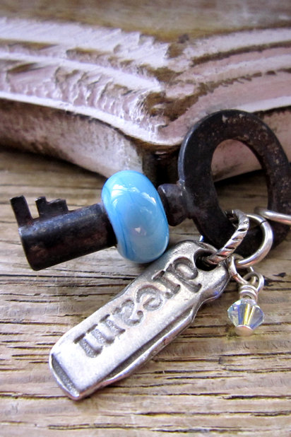 SW Studios Glass Lamwork Bead Skeleton Key Necklace