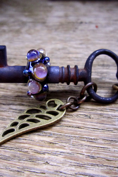 SW Studios Glass Lamwork Bead Skeleton Key Necklace