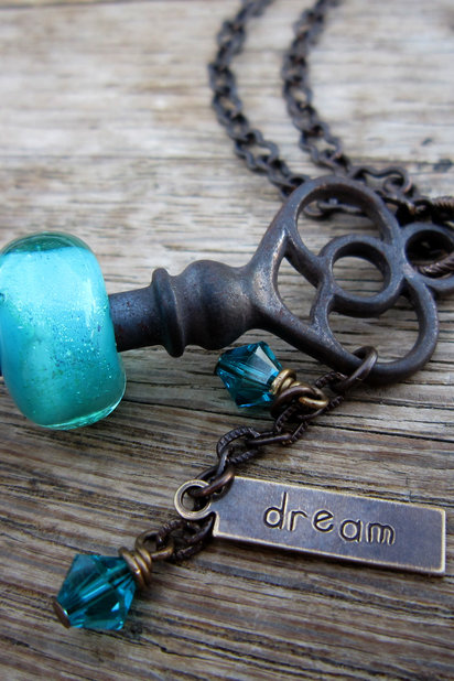 SW Studios - Glass Lampwork Bead Skeleton Key Necklace