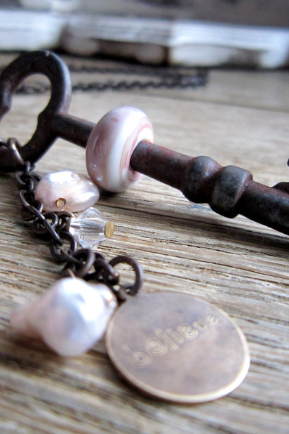 SW Studios - Glass Lampwork Bead Skeleton Key Necklace