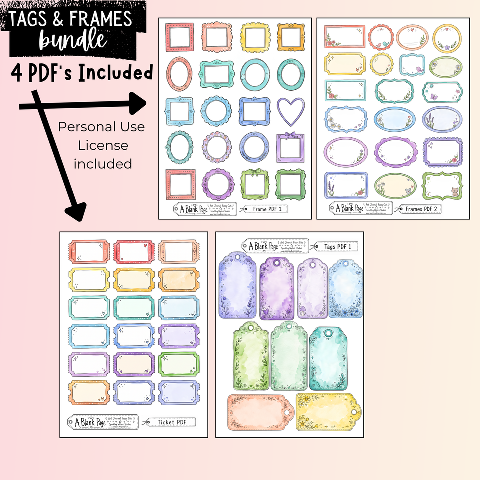 A Blank Page - Tags and Frames Bundle - Art Journal Fussy Cut Downloads