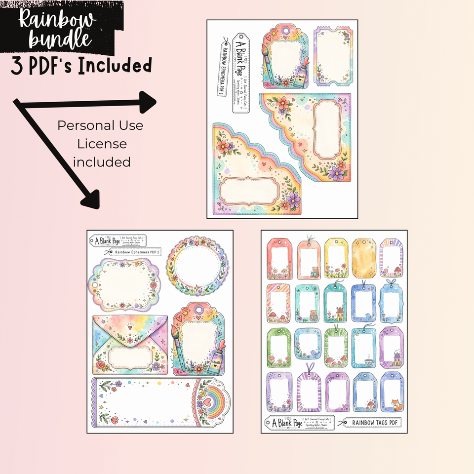 A Blank Page - Rainbow Ephemera Bundle - Art Journal Fussy Cut Downloads